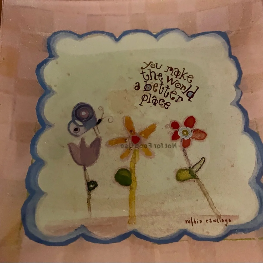 Natural Life Glass Trinket Tray “You make the world a better place” floral